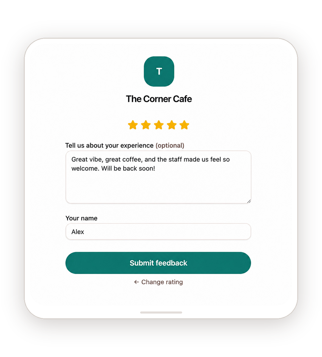 Customer feedback form on a phone