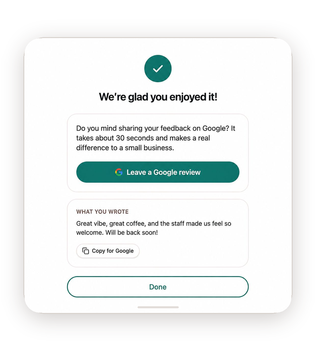 SMS review invite on a phone